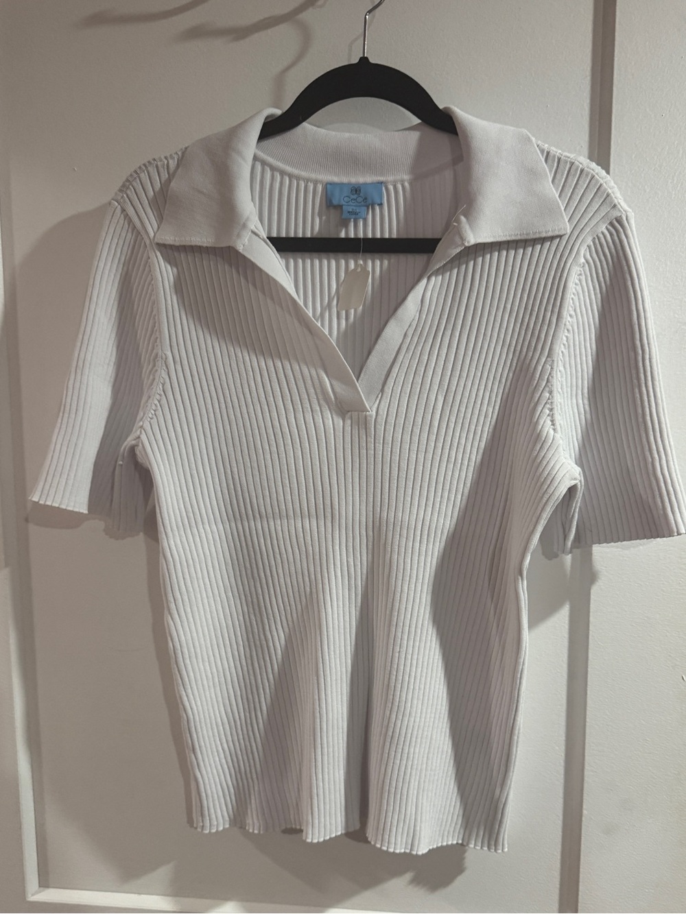 Cece Ribbed Collared Polo Top